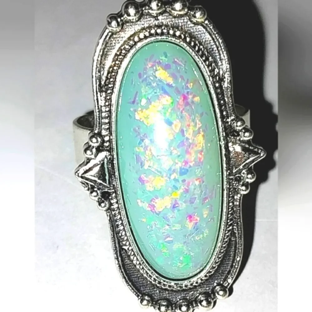 Vintage simulated opal gemstone ring adjustable